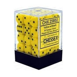 Chessex Set de 36 dés 6 Opaque (12mm) Jaune /Noir