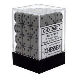 Chessex Set de 36 dés 6 Opaque (12mm) Gris Foncé /Noir