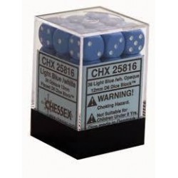 Chessex Set de 36 dés 6 Opaque (12mm) Bleu Clair /Blanc