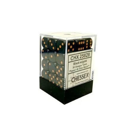 Chessex Set de 36 dés 6 Opaque (12mm) Noir /Or