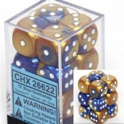 Chessex Set de 12 dés 6 Gemini (16mm) Bleu-Or /Blanc
