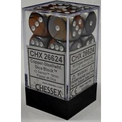 Chessex Set de 12 dés 6 Gemini (16mm) Cuivre-Acier /Blanc