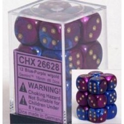 Chessex Set de 12 dés 6 Gemini (16mm) Bleu-Violet /Or