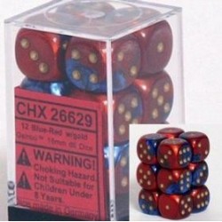 Chessex Set de 12 dés 6 Gemini (16mm) Bleu-Rouge /Or