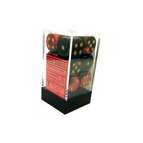 Chessex Set de 12 dés 6 Gemini (16mm) Noir-Rouge /Or