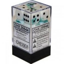 Chessex Set de 12 dés 6 Gemini (16mm) Blanc-Sarcelle /Noir