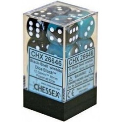 Chessex Set de 12 dés 6 Gemini (16mm) Noir-Nacré /Blanc