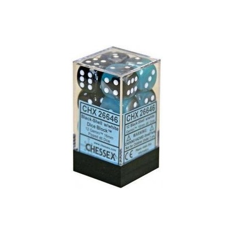 Chessex Set de 12 dés 6 Gemini (16mm) Noir-Nacré /Blanc