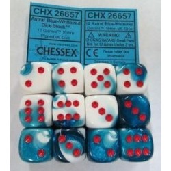 Chessex Set de 12 dés 6 Gemini (16mm) Bleu Astral-Blanc /Rouge