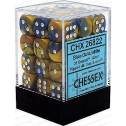 Chessex Set de 36 dés 6 Gemini (12mm) Bleu-Or /Blanc