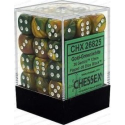 Chessex Set de 36 dés 6 Gemini (12mm) Or-Vert /Blanc