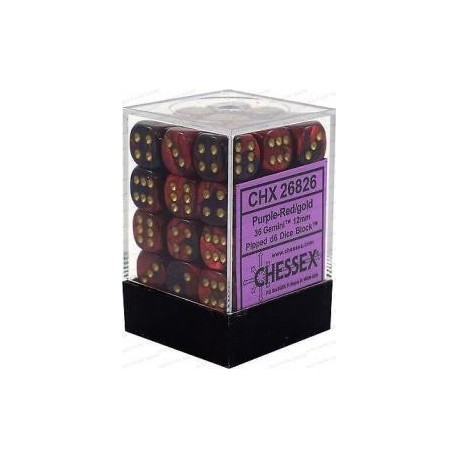 Chessex Set de 36 dés 6 Gemini (12mm) Violet-Rouge /Or