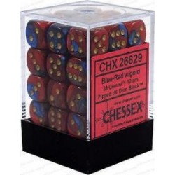 Chessex Set de 36 dés 6 Gemini (12mm) Bleu-Rouge /Or