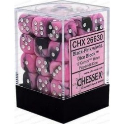 Chessex Set de 36 dés 6 Gemini (12mm) Noir-Rose /Blanc