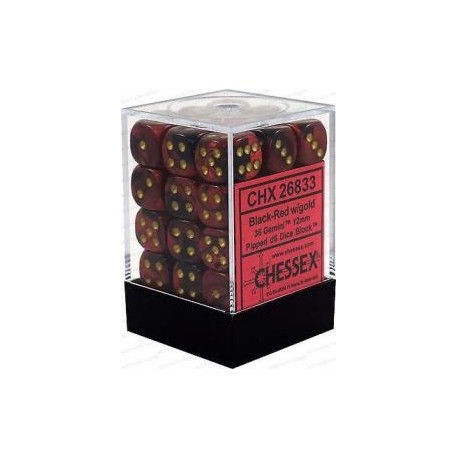 Chessex Set de 36 dés 6 Gemini (12mm) Noir-Rouge /Or