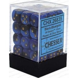 Chessex Set de 36 dés 6 Gemini (12mm) Noir-Bleu /Or