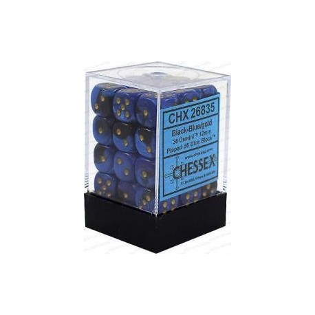 Chessex Set de 36 dés 6 Gemini (12mm) Noir-Bleu /Or