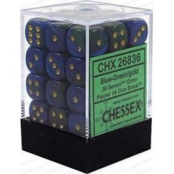 Chessex Set de 36 dés 6 Gemini (12mm) Bleu-Vert /Or