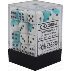 Chessex Set de 36 dés 6 Gemini (12mm) Blanc-Sarcelle /Noir
