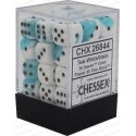 Chessex Set de 36 dés 6 Gemini (12mm) Blanc-Sarcelle /Noir