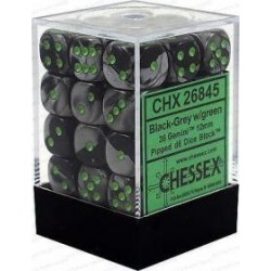 Chessex Set de 36 dés 6 Gemini (12mm) Noir-Gris /Vert