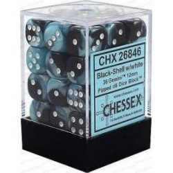Chessex Set de 36 dés 6 Gemini (12mm) Noir-Nacré /Blanc