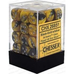 Chessex Set de 36 dés 6 Gemini (12mm) Noire-Or /Argent