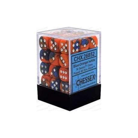 Chessex Set de 36 dés 6 Gemini (12mm) Bleu-Orange /Blanc