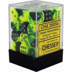 Chessex Set de 36 dés 6 Gemini (12mm) Vert-Jaune /Argent
