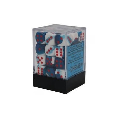 Chessex Set de 36 dés 6 Gemini (12mm) Bleu Astral-Blanc /Rouge