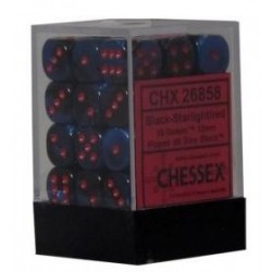Chessex Set de 36 dés 6 Gemini (12mm) Noir-Starlight /Rouge
