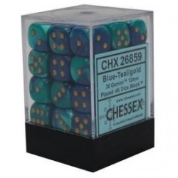 Chessex Set de 36 dés 6 Gemini (12mm) Bleu-Sarcelle /Or