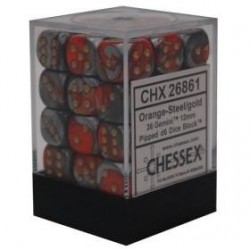 Chessex Set de 36 dés 6 Gemini (12mm) Orange-Acier /Or