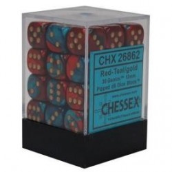 Chessex Set de 36 dés 6 Gemini (12mm) Rouge-Sarcelle /Or