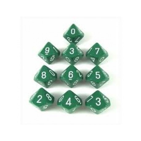 Set de 10 dés Polyhédrale à 10 faces - Vert/Blanc - Chessex