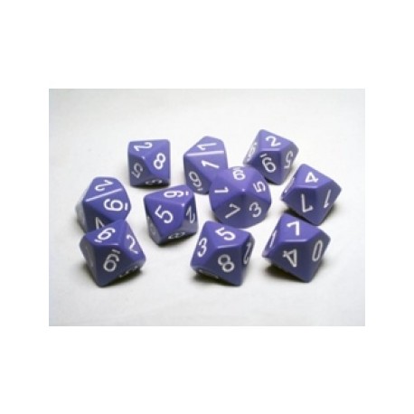 Set de 10 dés Polyhédrale à 10 faces - Violet/Blanc - Chessex