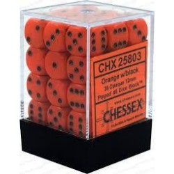 Chessex Set de 36 dés 6 Opaque (12mm) Orange /Noir