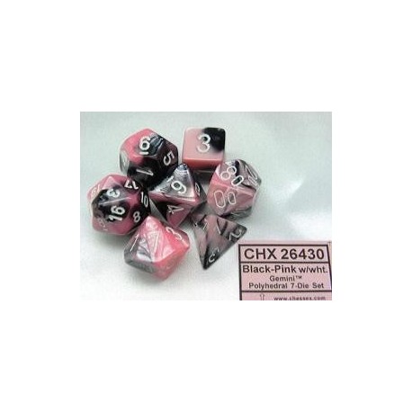 Chessex Set de 7 dés Gemini Noir-Rose/Blanc