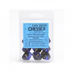 Chessex Set de 10 dés à 10 faces Gemini Noir-Bleu/Or