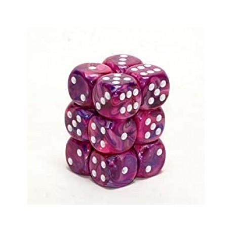 Chessex Set de 12 dés 6 Festive (16mm) - Violet/Blanc