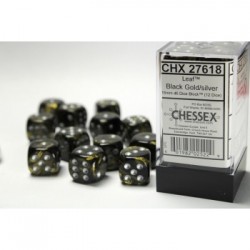 Chessex Set de 12 dés 6 feuille Leaf (16mm) - Noir Or/Argent