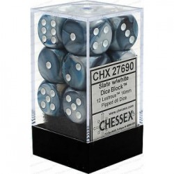Chessex Set de 12 dés 6 Lustré (16mm) - Ardoise/Blanc