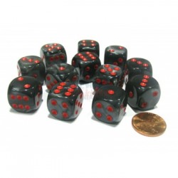 Chessex Set de 12 dés 6 Velour (16mm) - Noir/Rouge
