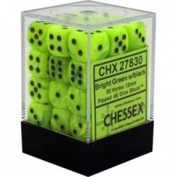 Chessex Set de 36 dés 6 Vortex (12mm) Vert Brillant/Noir