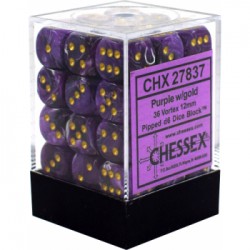 Chessex Set de 36 dés 6 Vortex (12mm) Violet/Gold