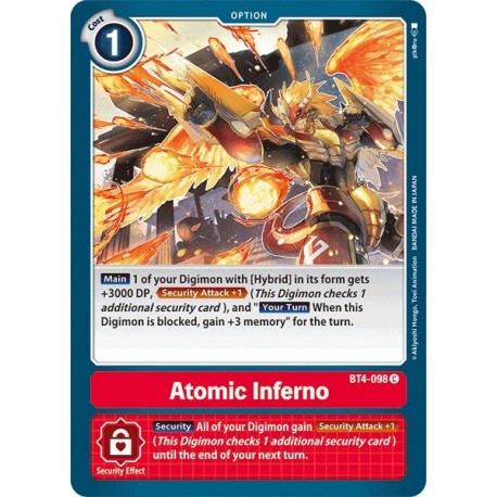BT4-098 Atomic Inferno Digimon Card Game TCG