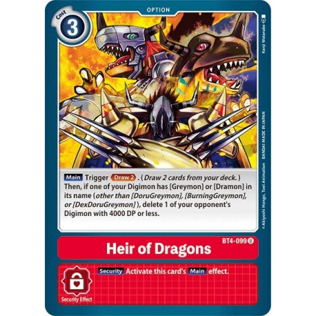 BT4-099 Heir of Dragons Digimon Card Game TCG