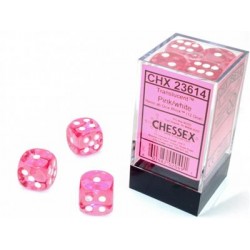 Chessex Set de 12 dés Translucide Rose / Blanc (16mm)