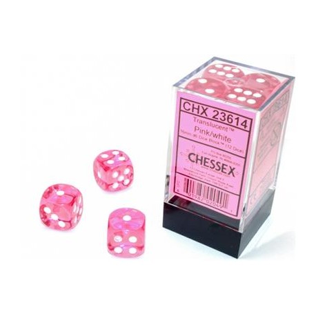Chessex Set de 12 dés Translucide Rose / Blanc (16mm)