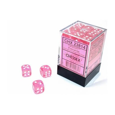 Chessex Set de 36 dés 6 (12mm) Translucide Rose / Blanc